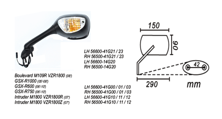 Lusterko Lewe Suzuki Boulevard M109r Vzr1800 Gsx-R1000 Gsx-R600 Gsx-R750power Force