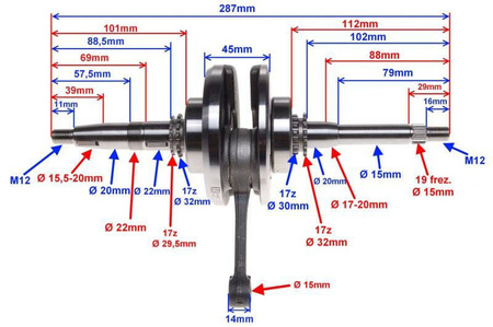 Wał korbowy skuter 125 GY6-125 Zipp Romet Barton