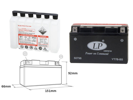 Landport akumulator yt7b-bs 12v 6,5ah 150x65x93 bezobsługowy - elektrolit osobno (6) ue2019/1148
