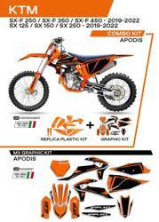 Komplet plastików plukomplet naklejek (oklein) ktm sx/sxf 125/150/250/350/450 '19-'22 w zestawie przednia tablica (kt04094) oraz osłony amortyzatorów (kt04055) apodikolor pomarańczowy