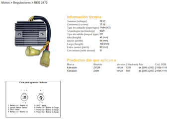 Dze regulator napięcia kawasaki zx9r 00-03, zx12r 00-03 (35a) (21066-1119) (esr516)
