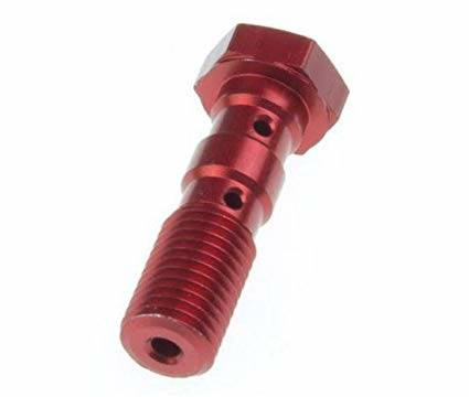 Śruba hydrauliczna do przewodów hamulcowych m10x1,25 podwójna kolor czerwony (promocja)