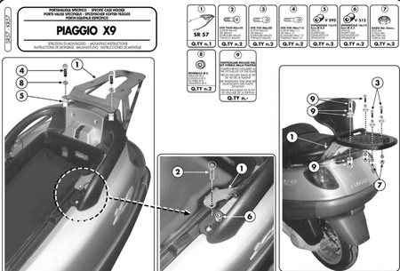 Stelaż Kufra Centralnego Piaggio X9 125-180-250 (00-02), X9 200-250-500 Evolution (03-08), X9 500 (01-02) ( Bez Płyty )