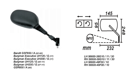 Lusterko prawe suzuki burgman 125/200 2005-11, bandit 650 05-06 power force