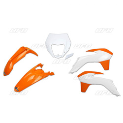 Komplet plastików ktm exc/excf '14-'16 kolor oem '15 (pomarańczowy biały) (z osłoną lampy) (kt524e999w)