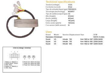 Dze regulator napięcia suzuki vs 700 85-87, vs 750 88-91, vs 800 92-97 intruder (32800-38a00) (esr752)