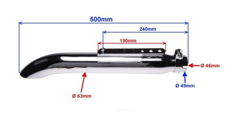 Tłumik chromowany motocyklowy Chopper Bober Długi
