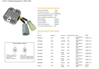 Dze regulator napięcia kawasaki kvf300/360/400/650/700, kfx700 (esr135) (21066-1112) (21066-0047) (35a)