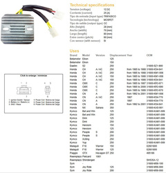 Dze regulator napięcia honda cmx250 rebel '85-00, cn250 '87-'01, kymco 125/200/250 (esr334) (kam-009-31600)
