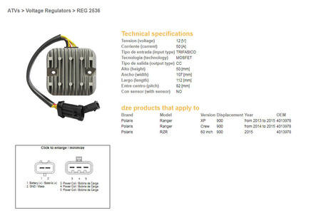 Dze regulator napięcia polaris ranger 900 xp/crew/60 '13-'15 mosfet - 50a (4013978) (esr829)
