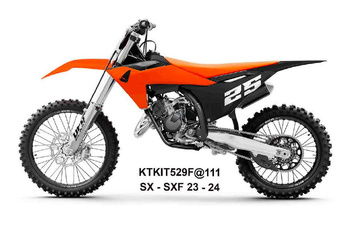 KOMPLET PLASTIKÓW (FULL KIT) Z OSŁONAMI TELESKOPÓW (AMORTYZATORÓW) KTM SX 125 / 250 / 300 TBI '23-'24, SX-F 250 / 350 / 450 '23-'24 KOLOR POMARAŃCZOWY / CZARNY / BIAŁY