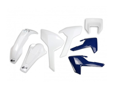 Komplet plastików husqvarna tx/te/fe '17-'18 kolor oem (biało - niebieski) (z osłoną lampy) (hu621e999)