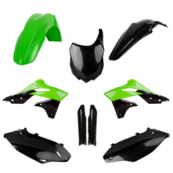 KOMPLET PLASTIKÓW (FULL KIT) KAWASAKI KX 250F '13-'16 W ZESTAWIE TABLICA PRZEDNIA (8659200003) I OSŁONY AMORTYZARORÓW (8351800002) KOLOR ZIELONY CZARNY OEM