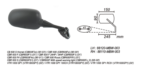 Lusterko prawe honda hornet 600 2000-03, cbr 600, vtr 1000 power force