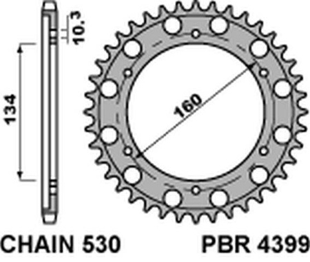 Zębatka tylna 4399 44 c45 cbr 900 rr`00-03, cbr 1000rr`06-15 (jtr1306.44) (łańc. 530) (+2)