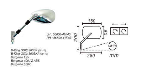 Lusterko Lewe Suzuki Burgman 125/400/650z, B-King 1300 Power Force