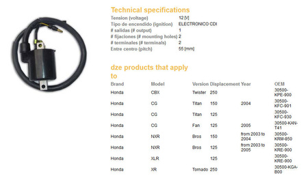 Dze cewka wysokiego napięcia honda xlr 125, cg 125 (30500-kre-900)