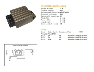 Dze regulator napięcia suzuki dr 350r '90-'99, rmx 250 '89-'98 (32500-14d00) 12v/8a