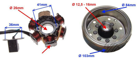 Stator iskrownik 6 cewek + koło magnesowe