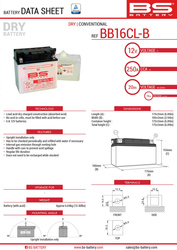 Bs akumulator bb16cl-b (yb16cl-b) 12v 19ah 175x100x175 obsługowy - elektrolit osobno (250a) (2) ue2019/1148