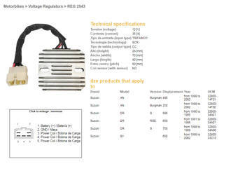 Dze regulator napięcia suzuki an/250/400 '99-'02, dr 650 rse '91-'96, dr 750/800s '88-'95, sv 650 '99-'02 (32800-34a00, 32800-14f00) 12v35a