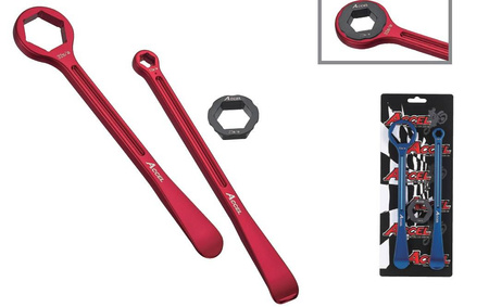 Komplet łyżek do opon (23+24cm) alu7075 kute z kluczami 10,13,27,32 mm kolor czerwony