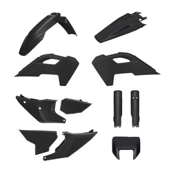 KOMPLET PLASTIKÓW (FULL KIT) HUSQVARNA TE/FE TPI '24-'25 W ZESTAWIE OSŁONA LAMPY PRZEDNIEJ I OSŁONY AMORTYZATORÓW KOLOR CZARNY