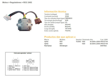 Dze regulator napięcia aprilia rsv1000 04-08, tuono 1000 06-09 (sh579ga) (ap8127144) (esr549)