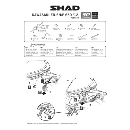 Stelaż do kufrów bocznych Shad 3P do Kawasaki ER6 N/6F