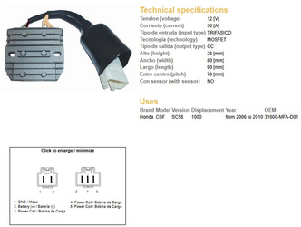 Dze regulator napięcia honda cbf1000 06-10 (sc58) (31600-mfa-d01), mosfet (50a)