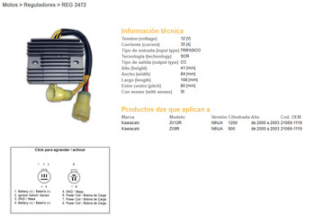 Dze regulator napięcia kawasaki zx9r 00-03, zx12r 00-03 (35a) (21066-1119) (esr516)