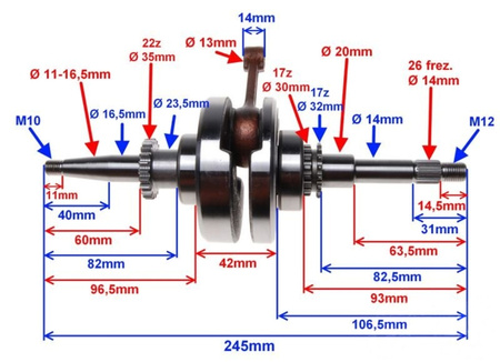 Wał korbowy skuter 4T 139qmb 22Z Zipp Inca Barton