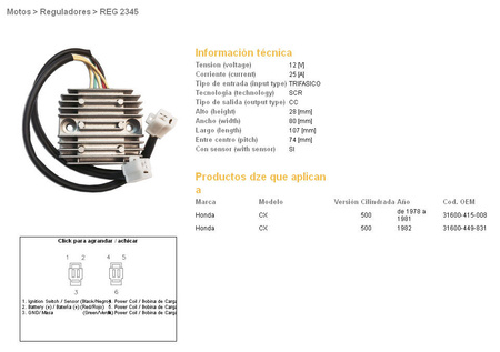 Dze regulator napięcia honda cx500 78-82, cx500 turbo (31600-415-008, 31600-449-831) (esr160)