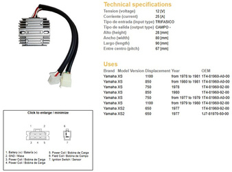 Dze regulator napięcia yamaha xs650/750/850/1100 (1t4-81960-92-00, 1t4-81960-a0-00) (esr310)