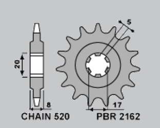 ZĘBATKA PRZEDNIA 2162 9 SHERCO 125 ST '16-'17, X-RIDE '14-'16, 250/300 ST '16-'17 (ŁAŃC. 520) (MADE IN ITALY)