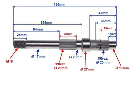 Wałek przekładni skuter 4T 19 frezów