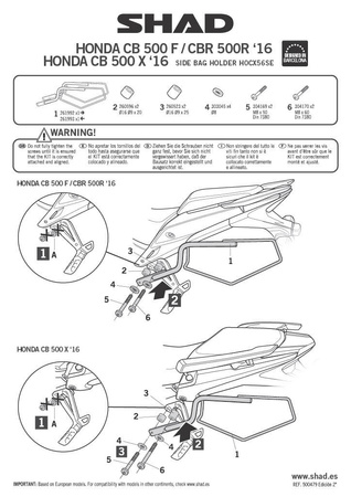Stelaż do sakw półsztywnych Shad do Honda CB 500 F