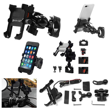 Uchwyt motocyklowy z ładowarką usb 3.0  na telefon montowany na kierownicę typ: r8-metal usb