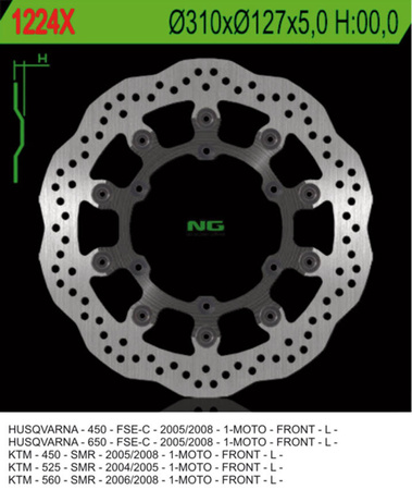 Tarcza hamulcowa przód ktm 450/525/560 smr, husqvarna (310x127x5) (6x6,5mm) wave