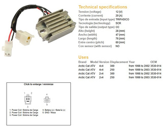 Dze regulator napięcia arctic cat 250 '99-'03, 300 '98-'02 12v20a (3530-014)