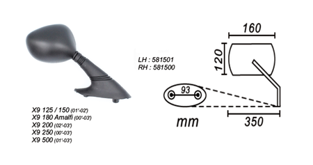 Lusterko Prawe Piaggio X9 125/150/180/200/250/500 2001-2003 Power Force