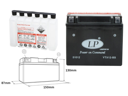 Landport akumulator ytx12-bs 12v 10ah 152x88x131 (gtx12bs) bezobsługowy - elektrolit osobno (4) ue2019/1148