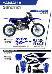 Komplet plastików plukomplet naklejek (oklein) yamaha yz 125/250 '22 w zestawie przednia tablica (ya04860) oraz osłony amortyzatorów (ya04814) apodikolor oem (biały/niebieski)