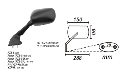Lusterko lewe yamaha yz6-s 2005 fazer yz6-s 2005-2007 power force