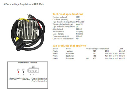 Dze regulator napięcia polaris sportsman 450 '16-'17, 570 '14-'17, hawkaye 325 '15 (4014543, 4015214, 4015230) mosfet - 50a