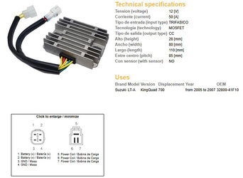 Dze regulator napięcia suzuki lt-a 700 king quad 05-07 (32800-41f10), mosfet (50a)