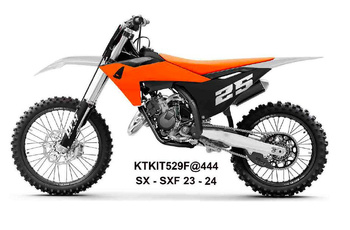 KOMPLET PLASTIKÓW (FULL KIT) Z OSŁONAMI TELESKOPÓW (AMORTYZATORÓW) KTM SX 125 / 250 / 300 TBI '23-'24, SX-F 250 / 350 / 450 '23-'24 KOLOR CZARNY / POMARAŃCZOWY / BIAŁY