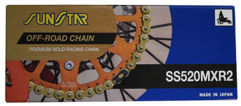 ŁAŃCUCH NAPĘDOWY 520MXR2-114G MOTOCROSS DO 500 CCM, KOLOR ZŁOTY (38,4KN) (520ERT3) OTWARTY + ZAPINKA - ZASTĘPUJE SS520MXR1-114G - MADE IN JAPAN - OFERTA SPECJALNA