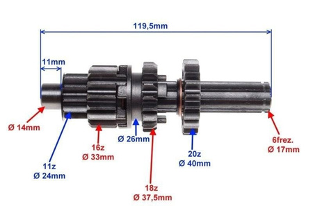 Wałek skrzyni biegów silnik 139Fmb na Łożysko Igiełkowe