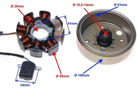 Stator + magneto skuter 4T 139QMB Gy6-50 8 cewek